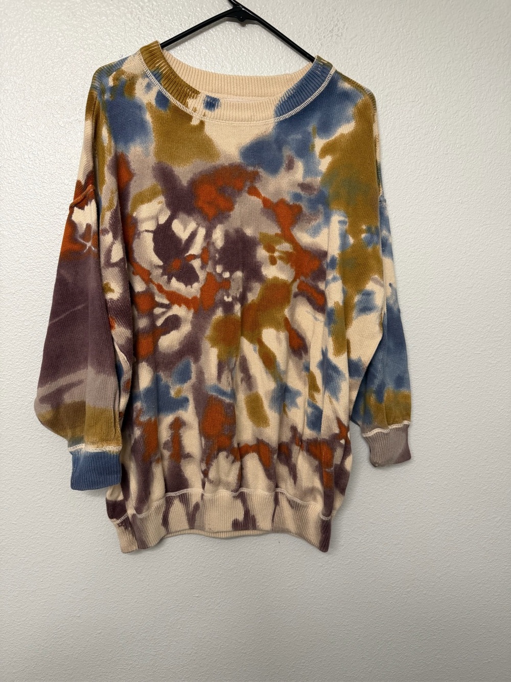 NATURAL LIFE Tie-Dye Crewneck Sweater in Cream, Blue, Rust & Olive SZ S/M